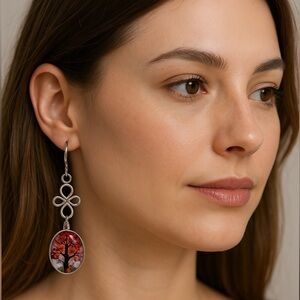 Handmade Resin Tree of Life Dangle Earrings – Stainless Steel Hooks NWT